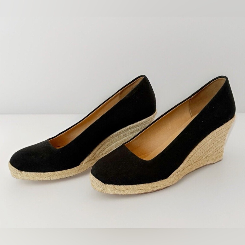 J. Crew Seville Espadrille Wedges in Black and Tan